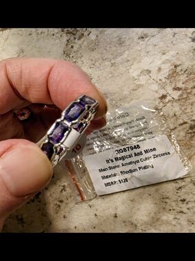BP NEW Amethyst Cubic Zirconia Silver-Tone Stone Ring